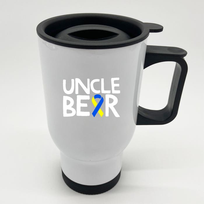 Men Uncle Bear Down Syndrome Awareness T21 Day Gift Front & Back Stainless Steel Travel Mug