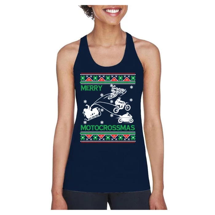 Motorcross Ugly Christmas Women's Racerback Tank