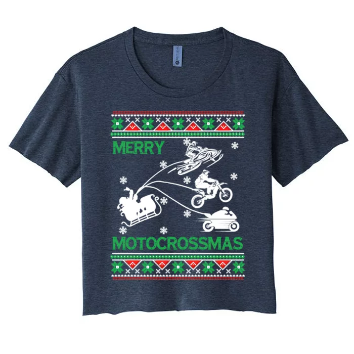 Motorcross Ugly Christmas Women's Crop Top Tee