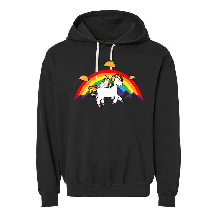 Magical Unicorn Cat Taco Rainbow Garment-Dyed Fleece Hoodie