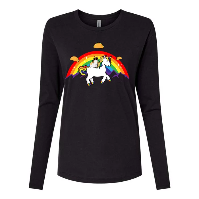 Magical Unicorn Cat Taco Rainbow Womens Cotton Relaxed Long Sleeve T-Shirt