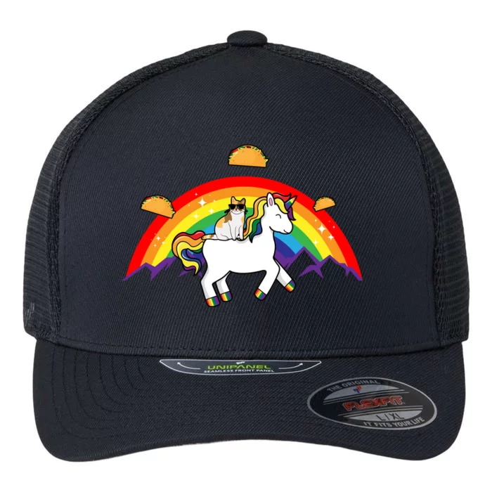 Magical Unicorn Cat Taco Rainbow Flexfit Unipanel Trucker Cap