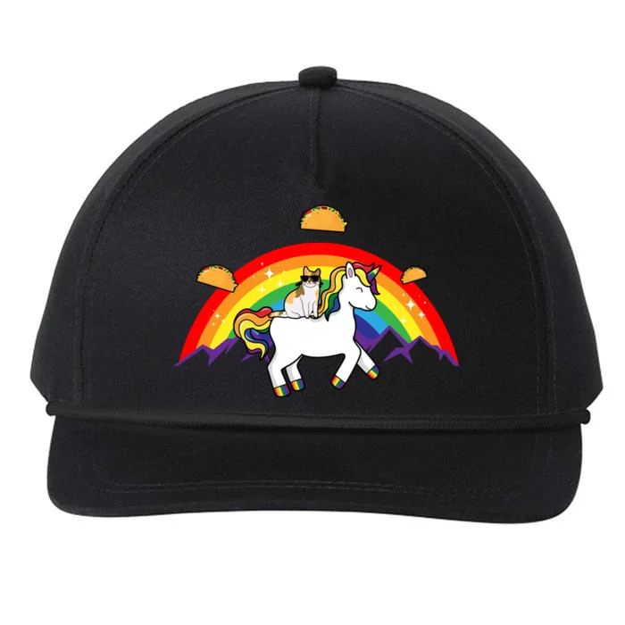 Magical Unicorn Cat Taco Rainbow Snapback Five-Panel Rope Hat