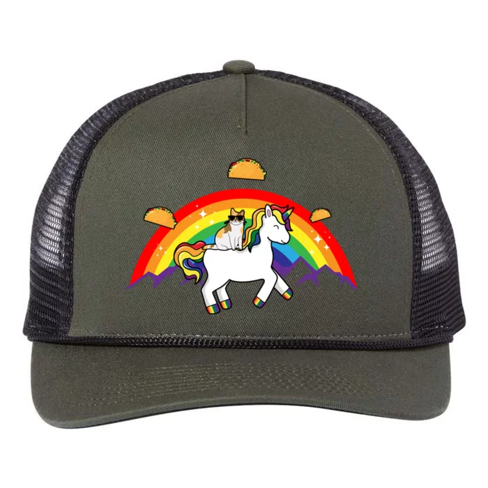 Magical Unicorn Cat Taco Rainbow Retro Rope Trucker Hat Cap