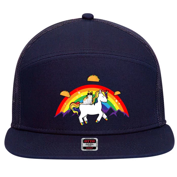 Magical Unicorn Cat Taco Rainbow 7 Panel Mesh Trucker Snapback Hat