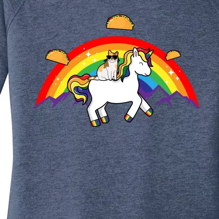 Magical Unicorn Cat Taco Rainbow Women's Perfect Tri Tunic Long Sleeve Shirt