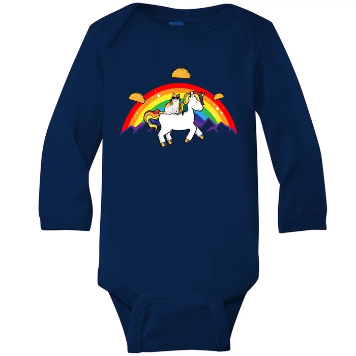 Magical Unicorn Cat Taco Rainbow Baby Long Sleeve Bodysuit