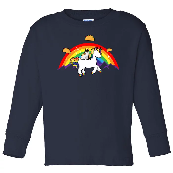 Magical Unicorn Cat Taco Rainbow Toddler Long Sleeve Shirt