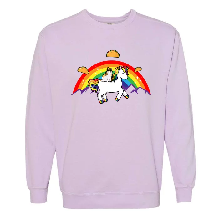 Magical Unicorn Cat Taco Rainbow Garment-Dyed Sweatshirt