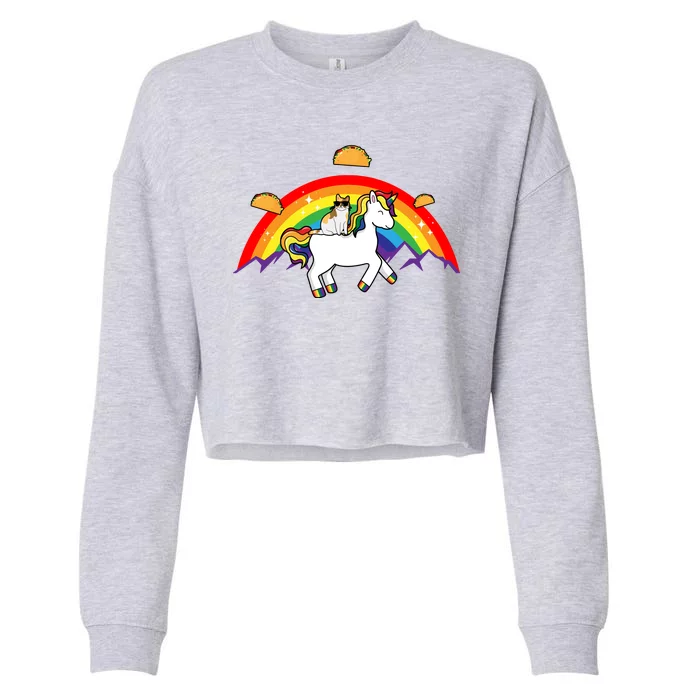 Magical Unicorn Cat Taco Rainbow Cropped Pullover Crew