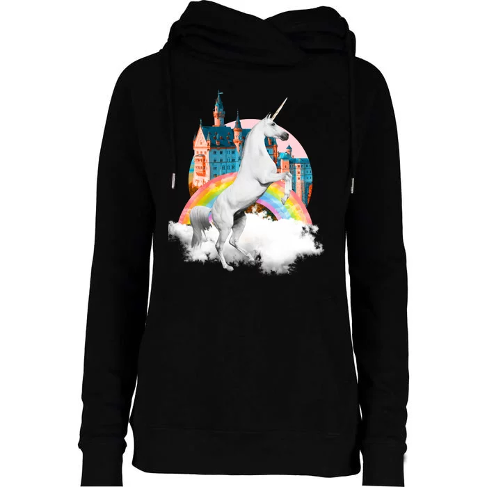 Magical Unicorn Castle Womens Funnel Neck Pullover Hood