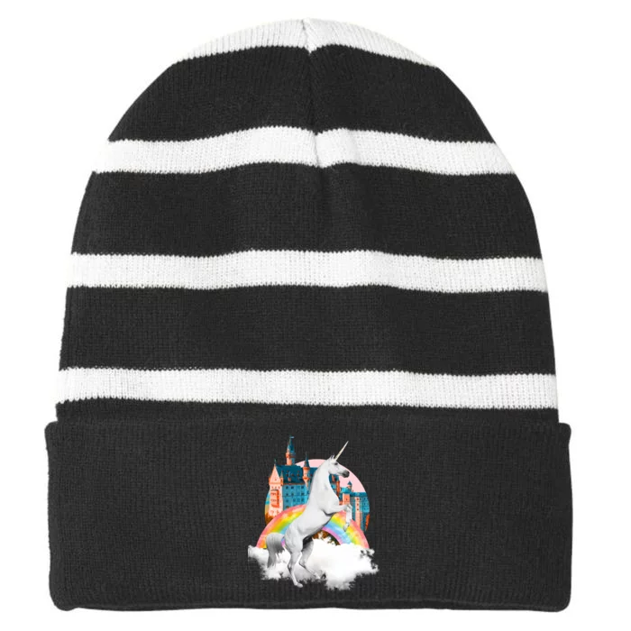 Magical Unicorn Castle Striped Beanie with Solid Band