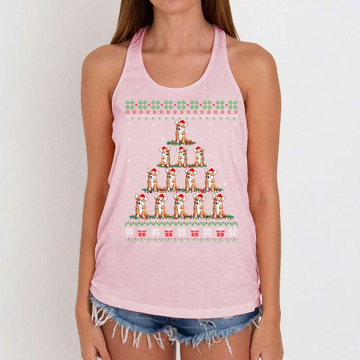 Matching Ugly Christmas Ornat Decor Xmas Welsh Corgi Tree Gift Women's Knotted Racerback Tank