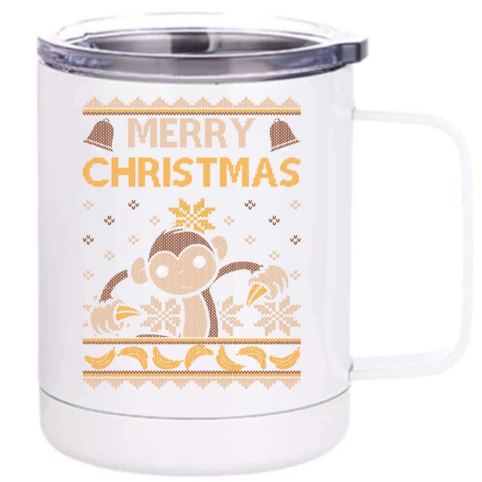 Monkey Ugly Christmas Jungle Gorilla Bananas Cute Gift Front & Back 12oz Stainless Steel Tumbler Cup