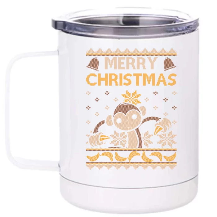 Monkey Ugly Christmas Jungle Gorilla Bananas Cute Gift Front & Back 12oz Stainless Steel Tumbler Cup