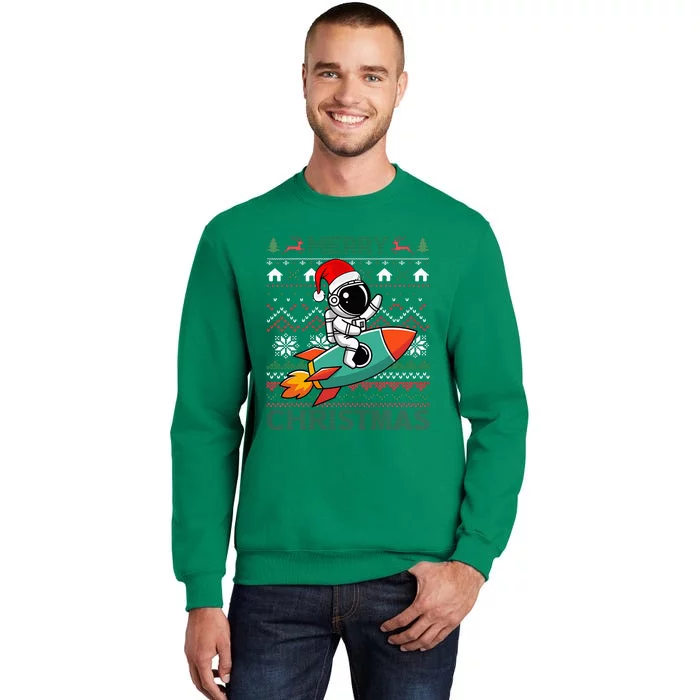 Merry Ugly Christmas Santa Hat Astronaut Riding Rocket Xmas Sweatshirt