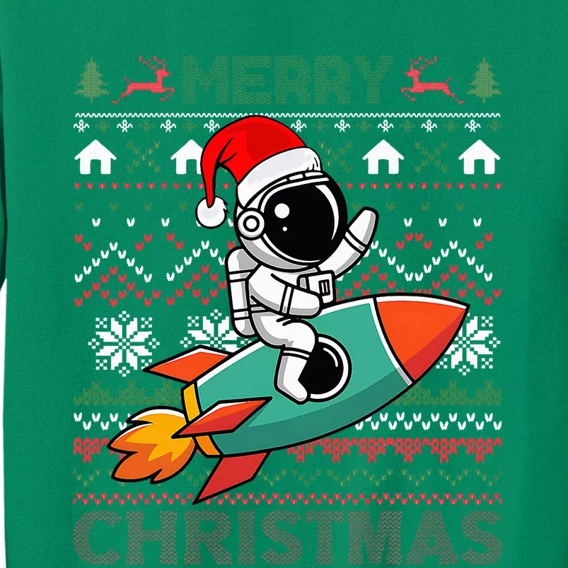 Merry Ugly Christmas Santa Hat Astronaut Riding Rocket Xmas Sweatshirt