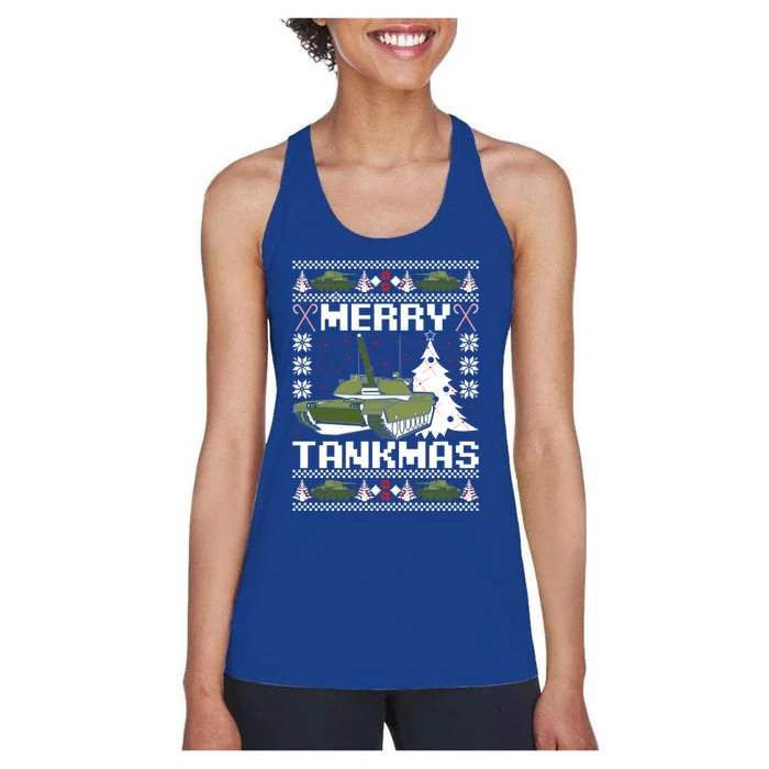 Military Ugly Christmas Funny Gift Merry Tankmas Holiday Gift Women's Racerback Tank