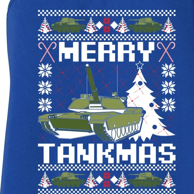 Military Ugly Christmas Funny Gift Merry Tankmas Holiday Gift Women's Racerback Tank