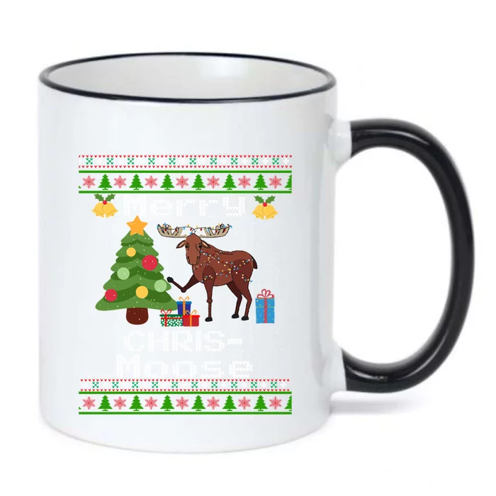 Moose Ugly Christmas Sweater Merry Chrismoose Funny Moose Funny Gift Black Color Changing Mug