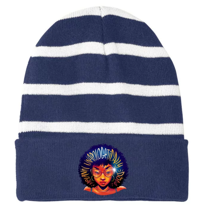 Melanin Unapologetically Dope Striped Beanie with Solid Band