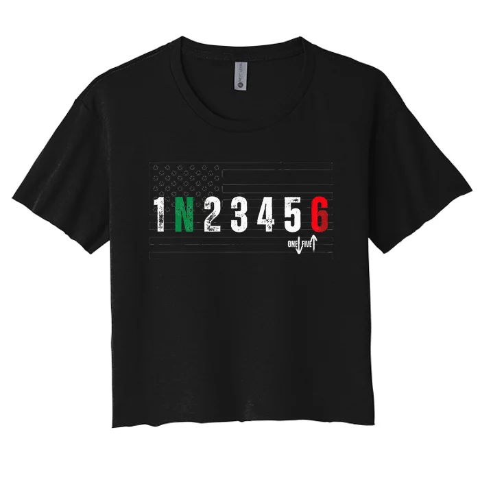 Motorcycle1N23456 Up Down Gear Shift Motorcyclist Motocross Women's Crop Top Tee