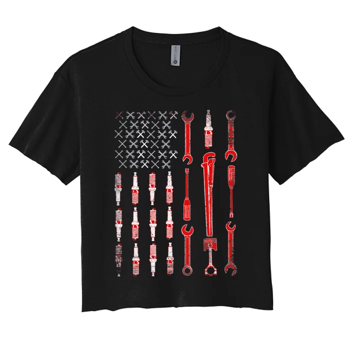 Mechanic USA Flag Women's Crop Top Tee