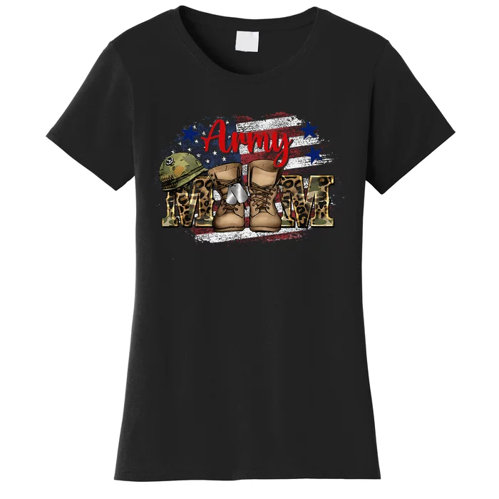 Mom Usa Flag Leopard Veteran Soldier Women's T-Shirt