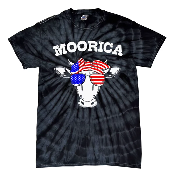 Moorica USA Flag Patriotic Cattle Cow 4th Of July Tie-Dye T-Shirt