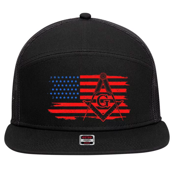 Mason Us Flag Square Compass Masonic Patriotic Freemason 7 Panel Mesh Trucker Snapback Hat