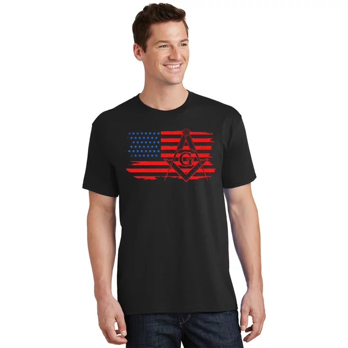 Mason Us Flag Square Compass Masonic Patriotic Freemason T-Shirt