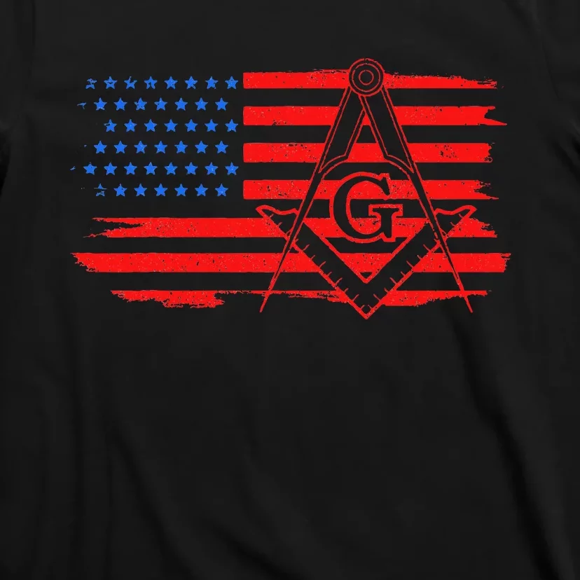 Mason Us Flag Square Compass Masonic Patriotic Freemason T-Shirt