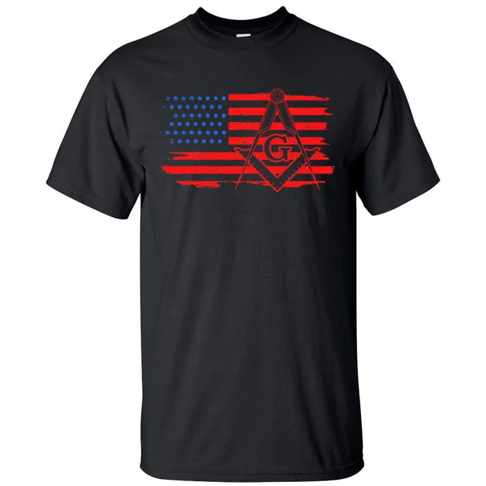 Mason Us Flag Square Compass Masonic Patriotic Freemason Tall T-Shirt