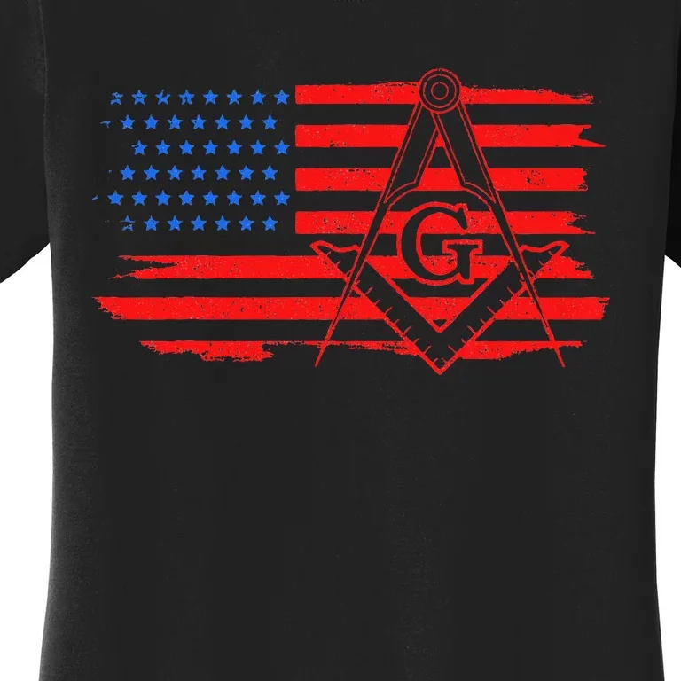 Mason Us Flag Square Compass Masonic Patriotic Freemason Women's T-Shirt