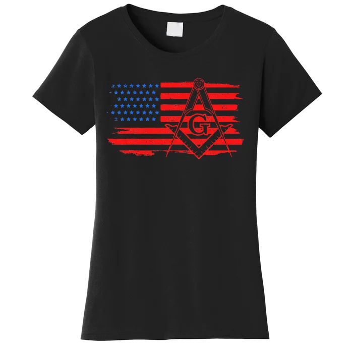 Mason Us Flag Square Compass Masonic Patriotic Freemason Women's T-Shirt