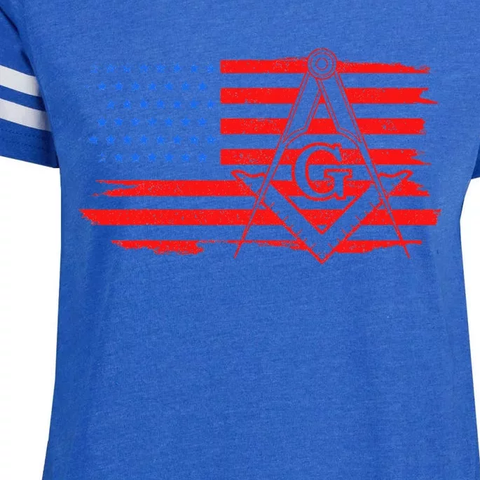 Mason Us Flag Square Compass Masonic Patriotic Freemason Enza Ladies Jersey Football T-Shirt