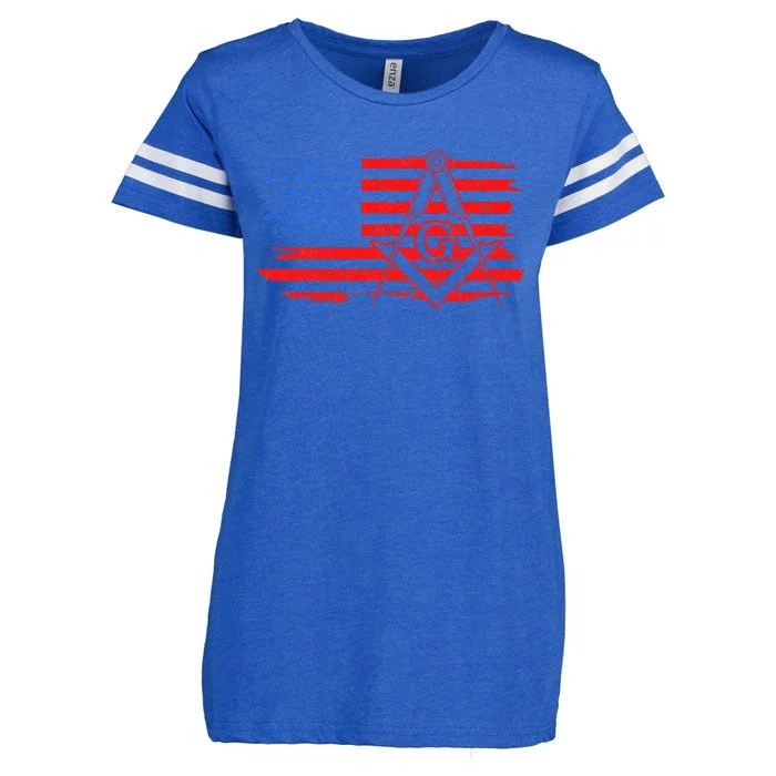 Mason Us Flag Square Compass Masonic Patriotic Freemason Enza Ladies Jersey Football T-Shirt