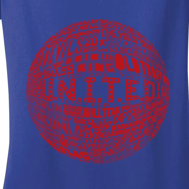 Manchester United Fc Gift Red Typography Football Print Meaningful Gift Women's V-Neck T-Shirt