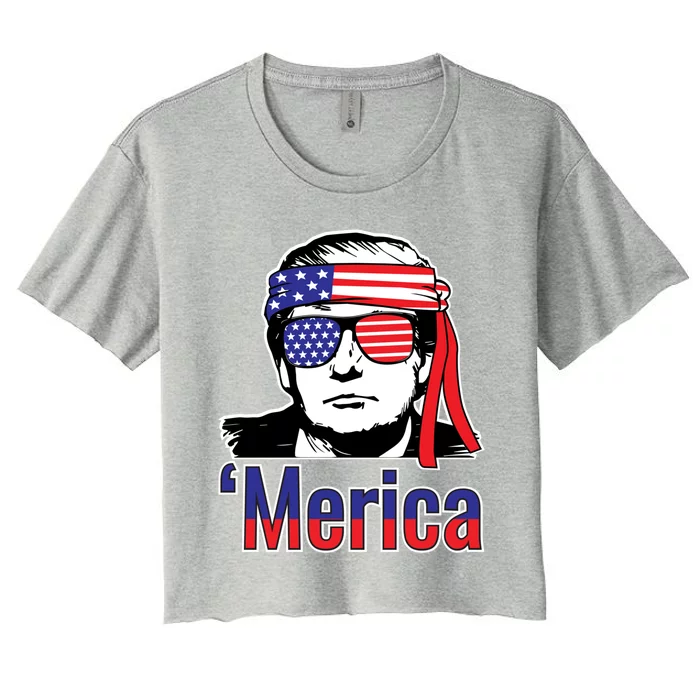 Merica Usa Flag Of President Trump Design Great Gift Women's Crop Top Tee