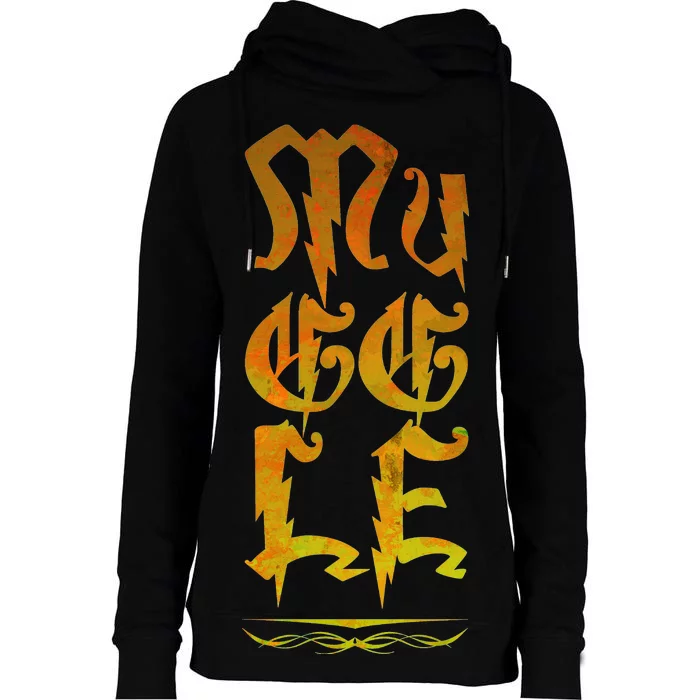 Muggle Distressed Logo Womens Funnel Neck Pullover Hood