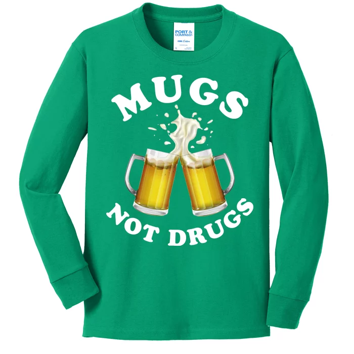 Mugs Not Drugs Funny St. Patrick's Day Beer Kids Long Sleeve Shirt