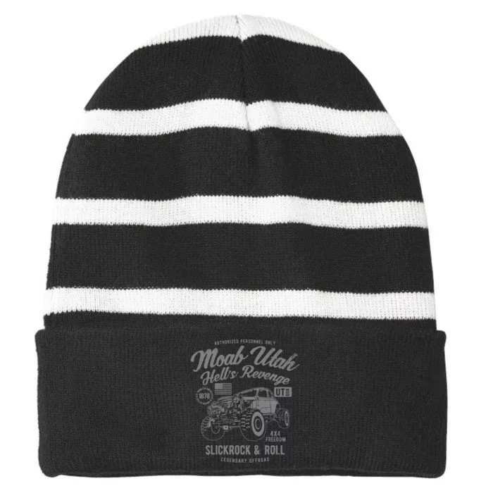 Moab Utah Hells Revenge 4x4 Vintage Distressed Style Design Striped Beanie with Solid Band