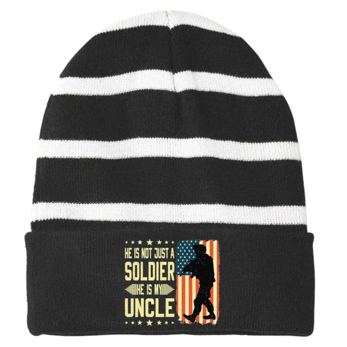 My Uncle Is A Soldier Hero Proud Army Nephew Niece Military Striped Beanie with Solid Band