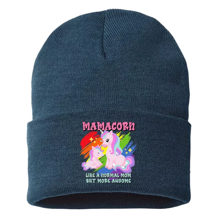 Mamacorn Unicorn Like A Normal Mom But Awsome Mother's Day Sustainable Knit Beanie