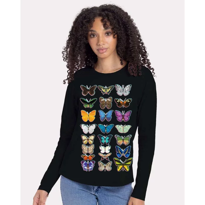 Multi Butterflies Botanical Species Womens Cotton Relaxed Long Sleeve T-Shirt