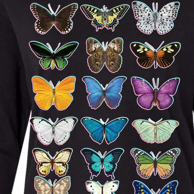 Multi Butterflies Botanical Species Womens Cotton Relaxed Long Sleeve T-Shirt