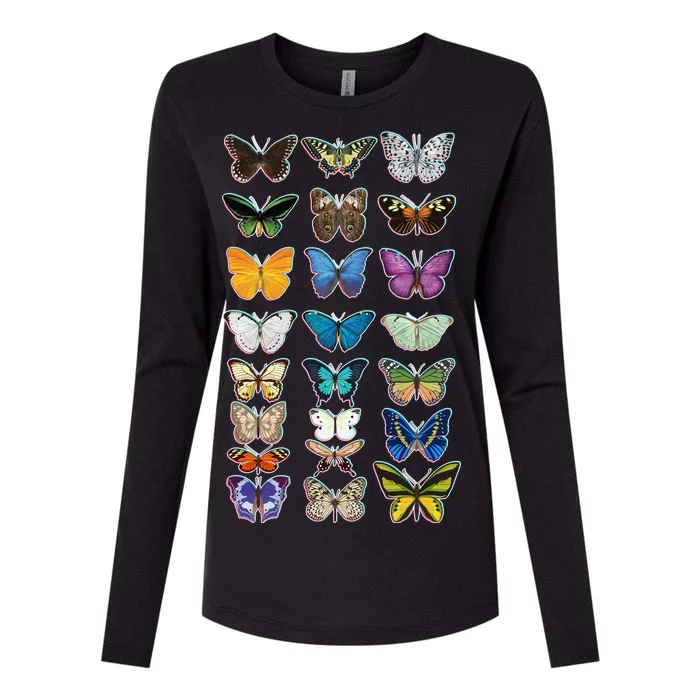 Multi Butterflies Botanical Species Womens Cotton Relaxed Long Sleeve T-Shirt