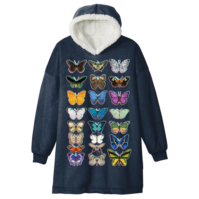 Multi Butterflies Botanical Species Hooded Wearable Blanket