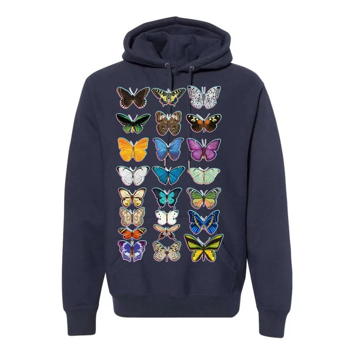 Multi Butterflies Botanical Species Premium Hoodie