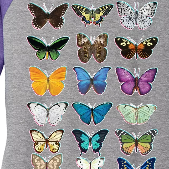 Multi Butterflies Botanical Species Women's Tri-Blend 3/4-Sleeve Raglan Shirt